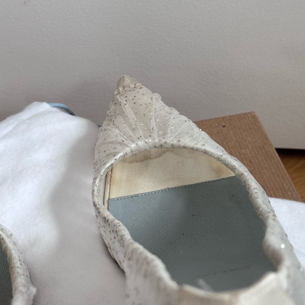 SOLD ‼️Christian Louboutin Kate Draperia 85 White Glitter Tulle Bridal Low Heel - Picture 10 of 16